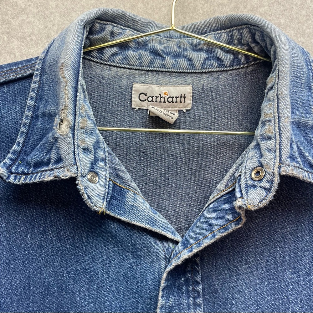 Carhartt Vintage Thrashed Pearl Snap Denim Shacket Button Down Shirt - Picture 4 of 8